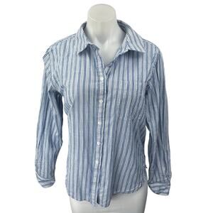 Lucky Brand Women's Blue White Striped Long Sleeve Button Down Shirt Top Size S